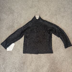 Dialogue Reversible Button Up Jacket Women's Large Black & Champagne Crinkle NWT